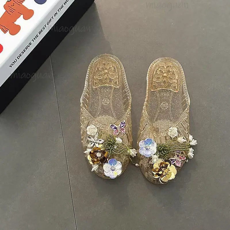 Crystal Flower Jelly Sandals – Women's Beach Slip-On Slippers