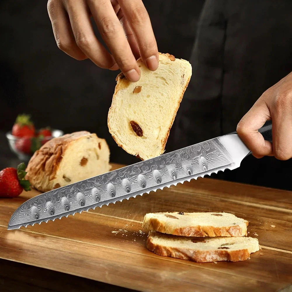 Damascus Steel Serrated Bread Knife – 20.5cm Kitchen Utility