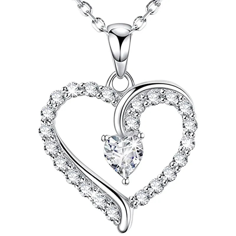 Huitan Heart Pendant Necklace – Full CZ Women's Wedding Jewelry