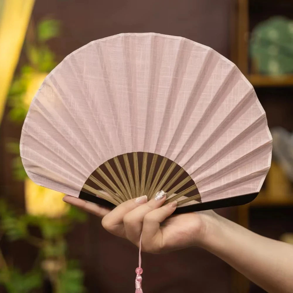 Japanese Retro Shell Shaped Fan Silk Cloth Bamboo Folding Fans