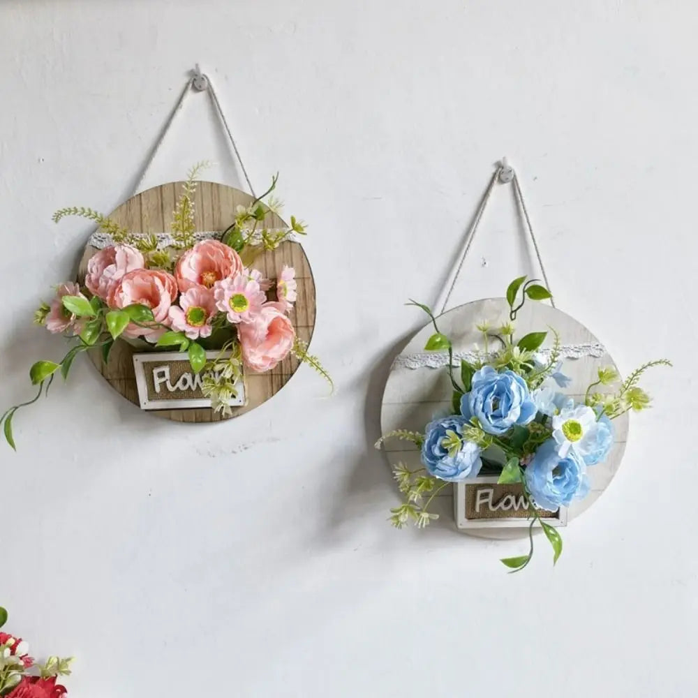 Wood Wall Decoration Flower Basket Round Mounted Hanging Planter
