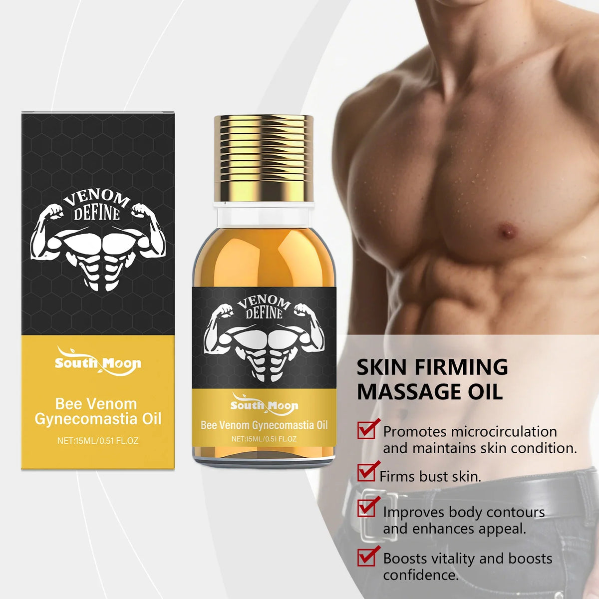 Men's Bee Venom Chest Firming Massage Oil – Sculpting 15ml