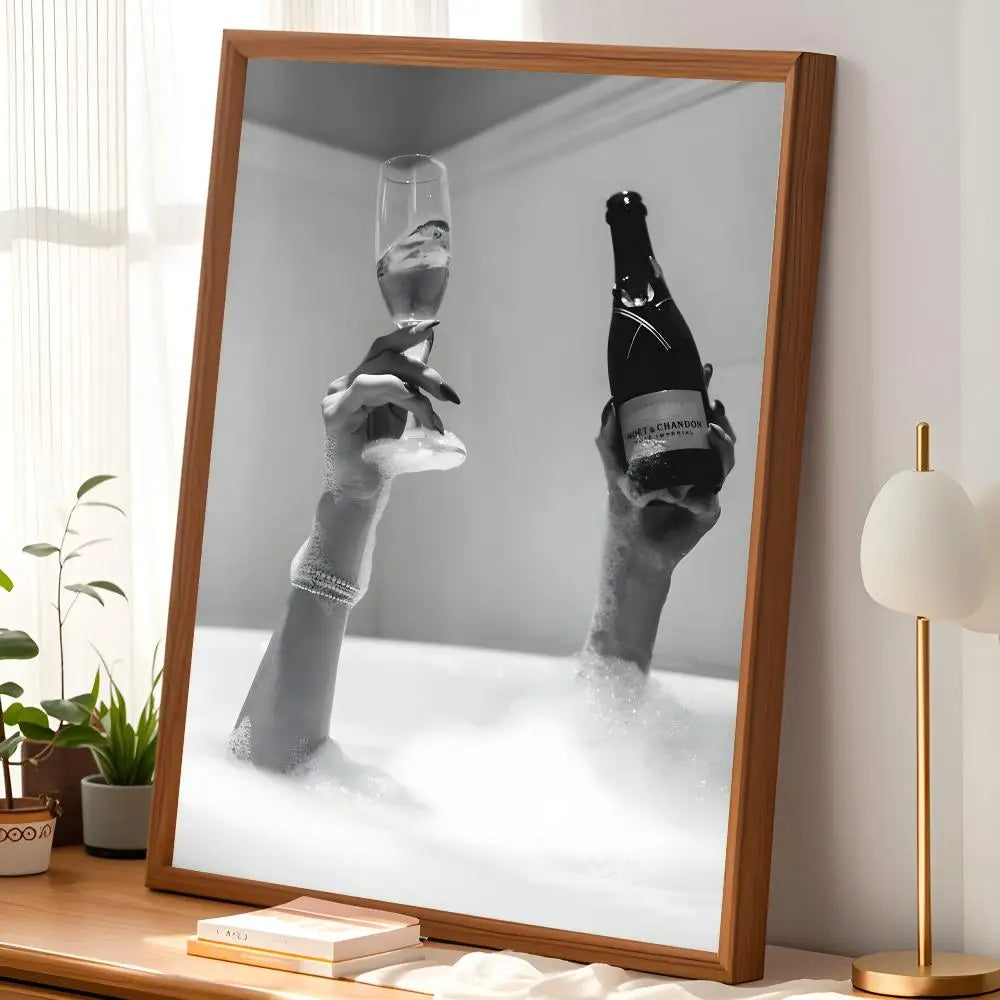 Woman Drinking Wine in Bathtub Poster – Self-Stick Wall Art