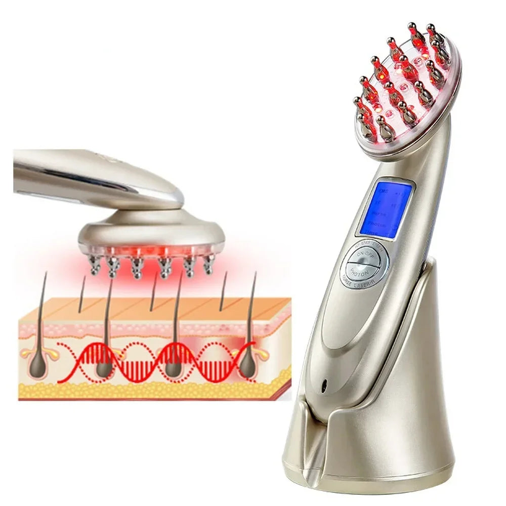 Laser RF Hair Growth Brush | LED EMS Scalp Massager Comb