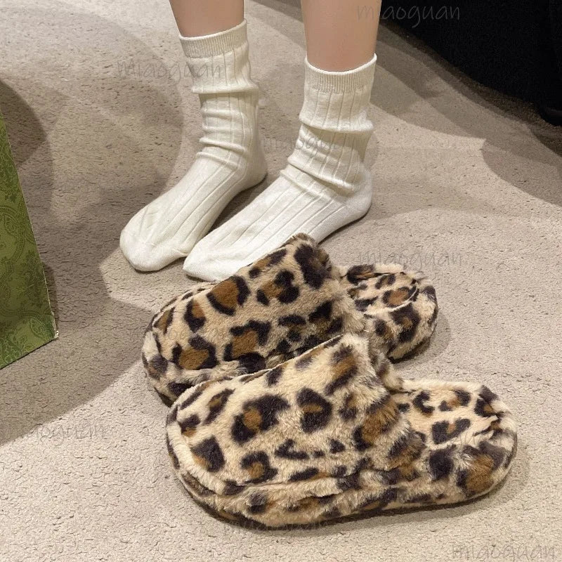 Women's Leopard Furry Slippers – Plush Warm Winter Slides