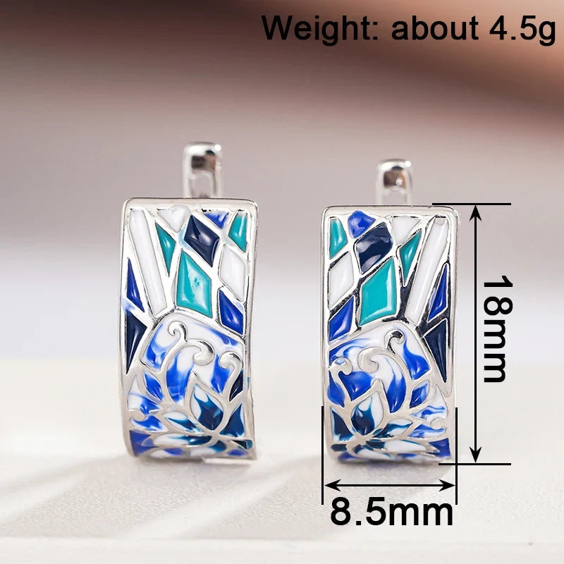 Huitan Blue Flower Hoop Earrings – Dainty Women's Jewelry