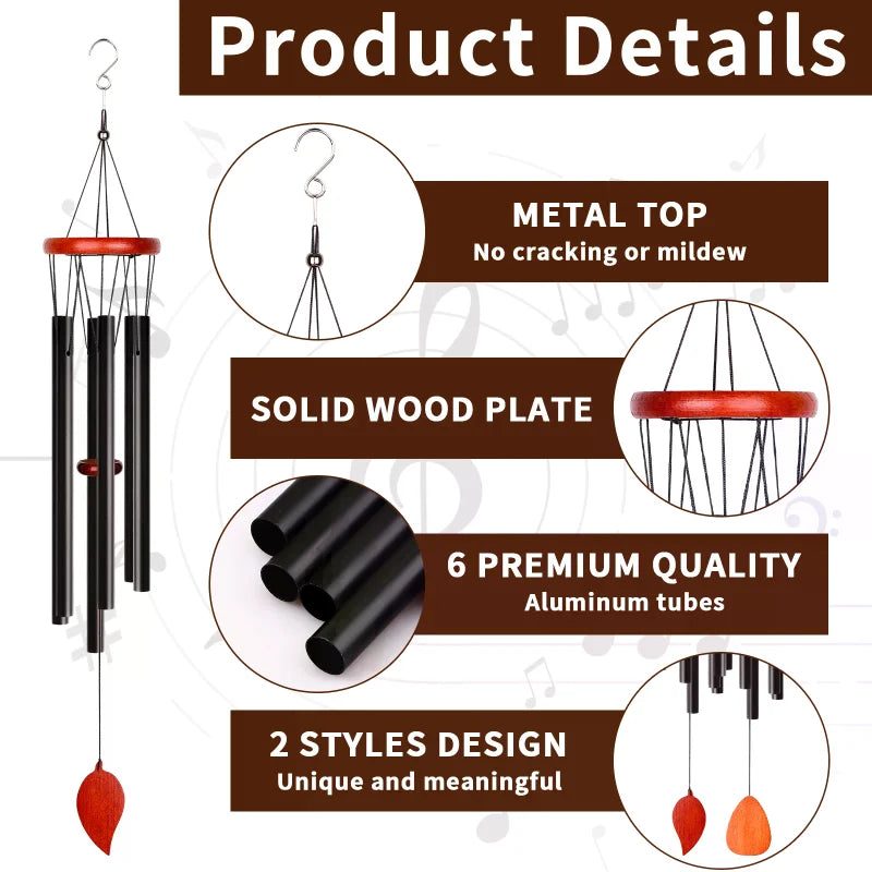 2-Pack 27" Aluminium Wind Chimes – Classic Black Outdoor Garden