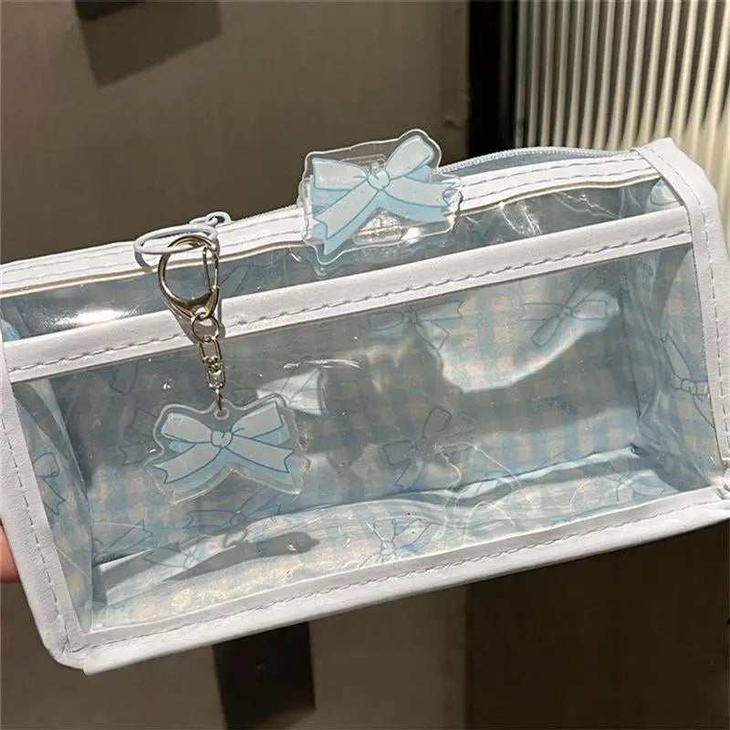 Transparent Bow Zipper Pencil Case | Large Capacity Storage Bag