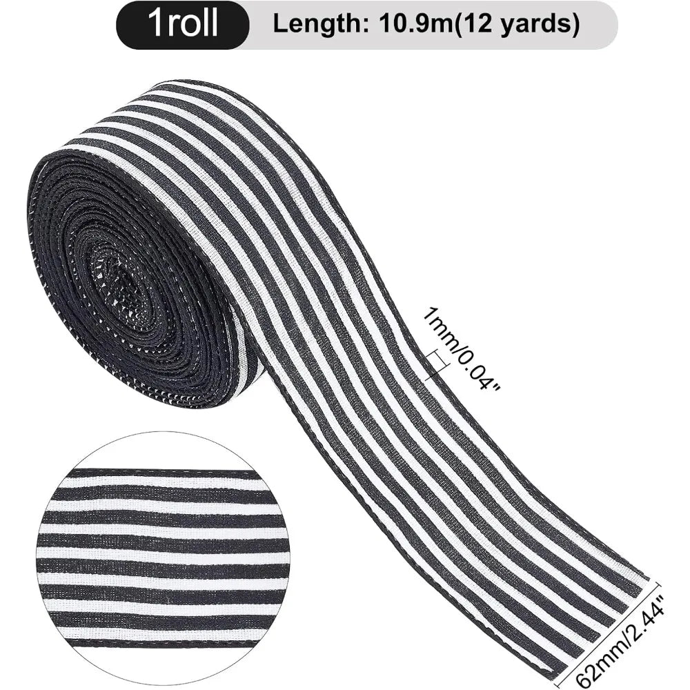 Black & White Striped Polyester Ribbon 2.5" – 12 Yards per Roll