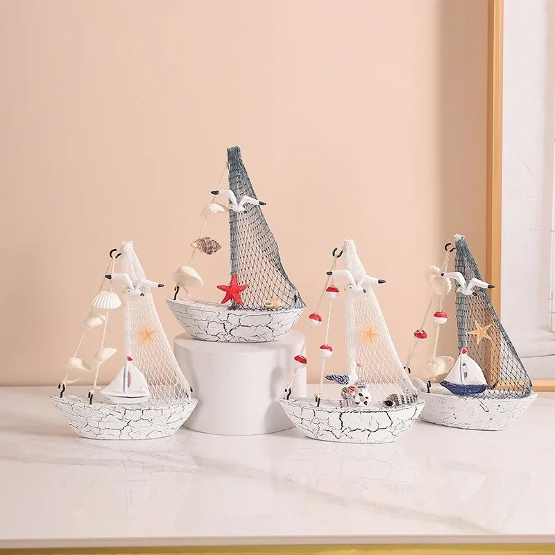 Wooden Sailboat Ornaments Shell Boat Rudder Anchor Lighthouse Seabird