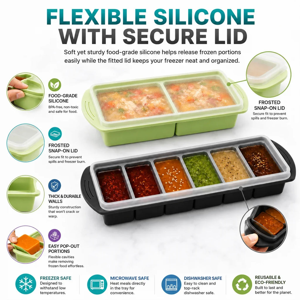 3-Pack Silicone Freezer Trays with Lids – 1 Cup Soup Molds