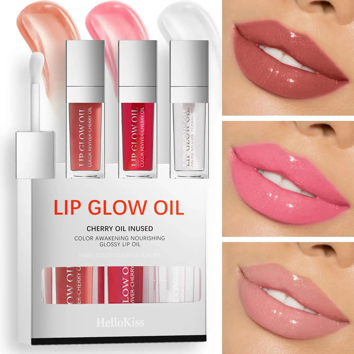 Hello Kiss Lip Oil Trio – Glossy, Hydrating & Long-Lasting