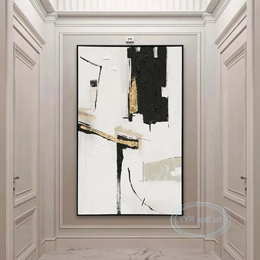 Hand-Painted Abstract Oil Painting | Gold Foil Nordic Wall Art