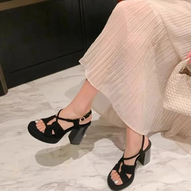 Women's Square Toe High Heel Sandals | Buckle Strap Party Shoes