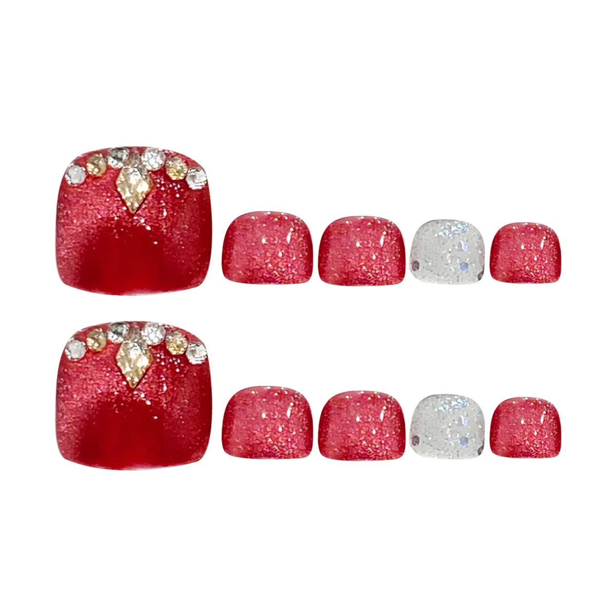 Red Cat Eye Press-On Toenails | Rhinestone Square Tips – YADORNOS