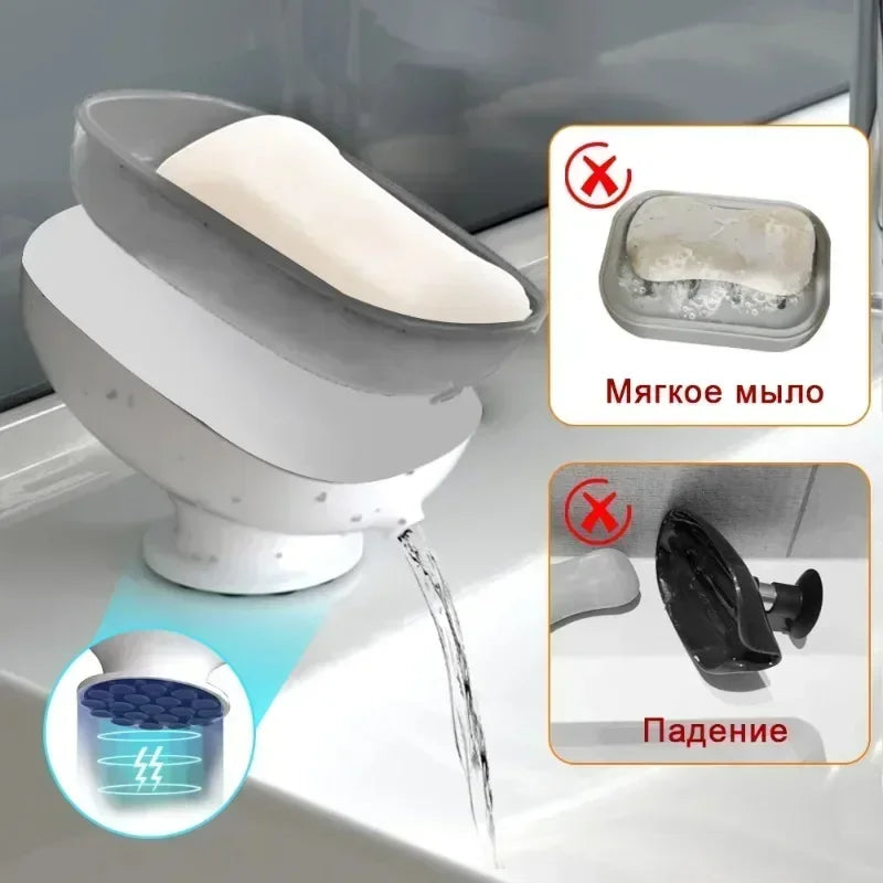 Suction Cup Soap Dish Drain Water Bathroom Holder Kithcen Sponge