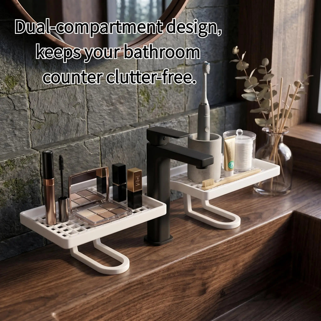 Bathroom Sink Faucet Organizer Rack | Mesh Drainage Tray