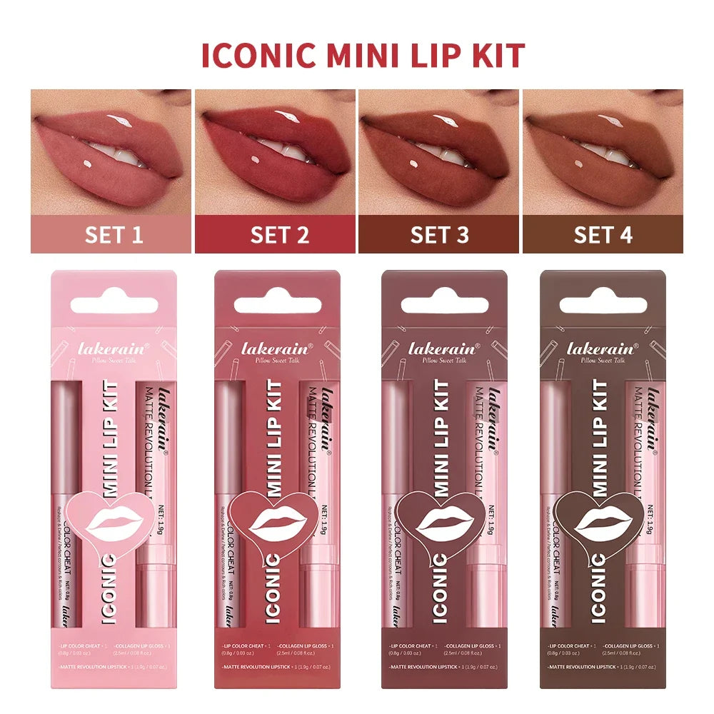 Lakerain 3-Piece Mini Lip Kit – Liner, Matte Lipstick & Gloss