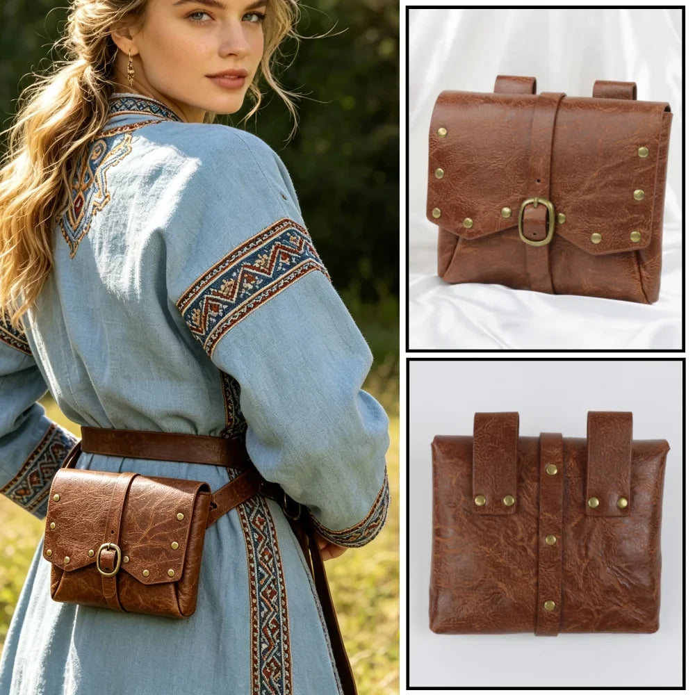 Steampunk Vintage Leather Pouch Bag Buckle Belt Medieval Renaissance