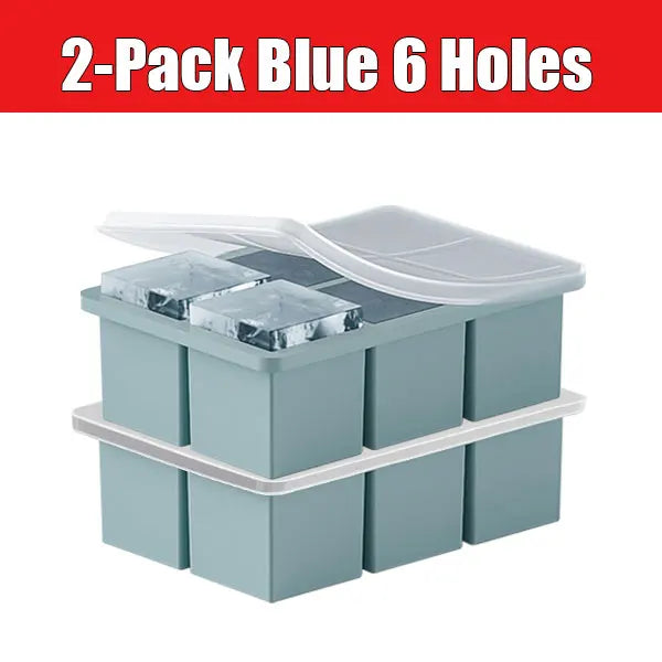 2-Pack Large Silicone Ice Cube Tray with Lid | Whiskey & Cocktails