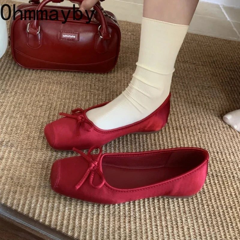 Women's Square Toe Ballet Flats – Bow Slip-On Dress Shoes