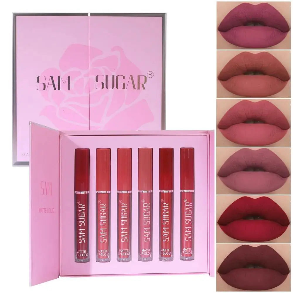 SAM SUGAR 6-Pc Matte Liquid Lipstick Set – Waterproof Velvet
