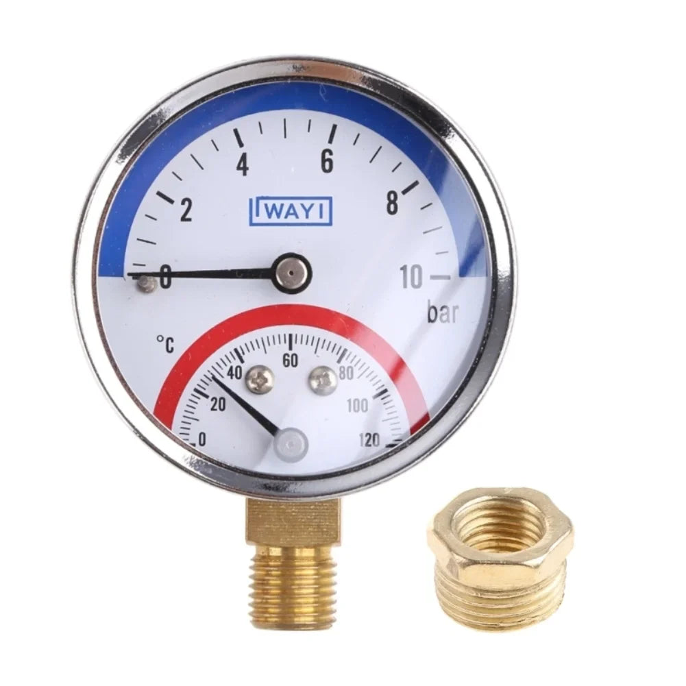 2-in-1 Pressure Gauge Thermometer 10 Bar Temperature Up 120 C Floor