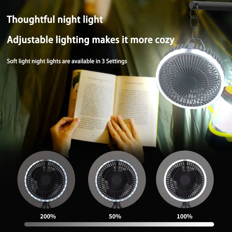 URGGU Rechargeable Camping Fan with LED Light | 3 Speeds