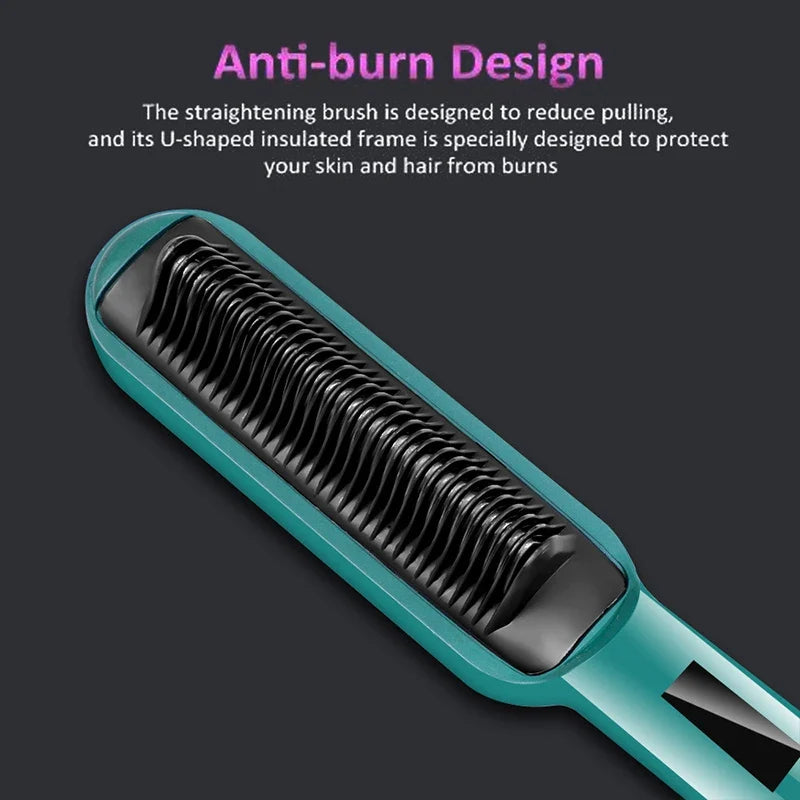 2-in-1 Negative Ion Hair Straightening Brush & Curling Comb LCD