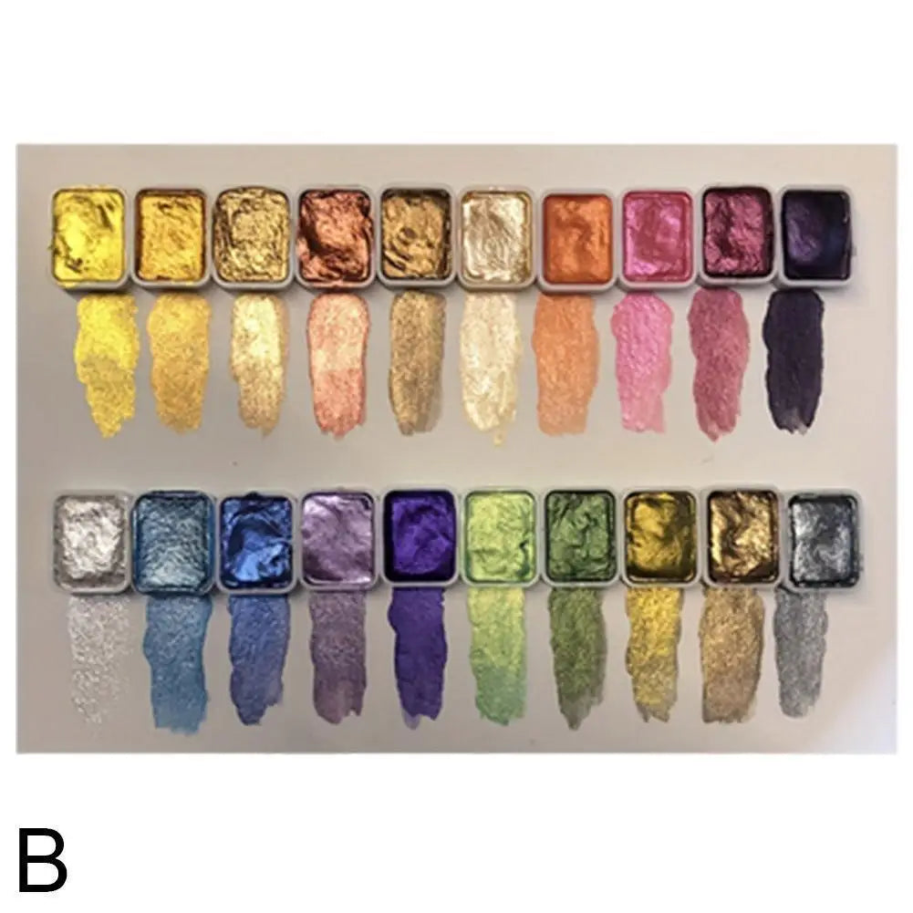 20-Color Pearl Metallic Watercolor Paint Set – Portable Case