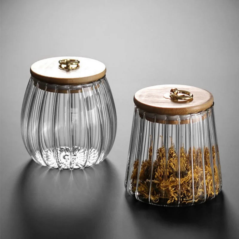 Glass Airtight Canister Jar with Wood Lid | Tea Coffee Grains