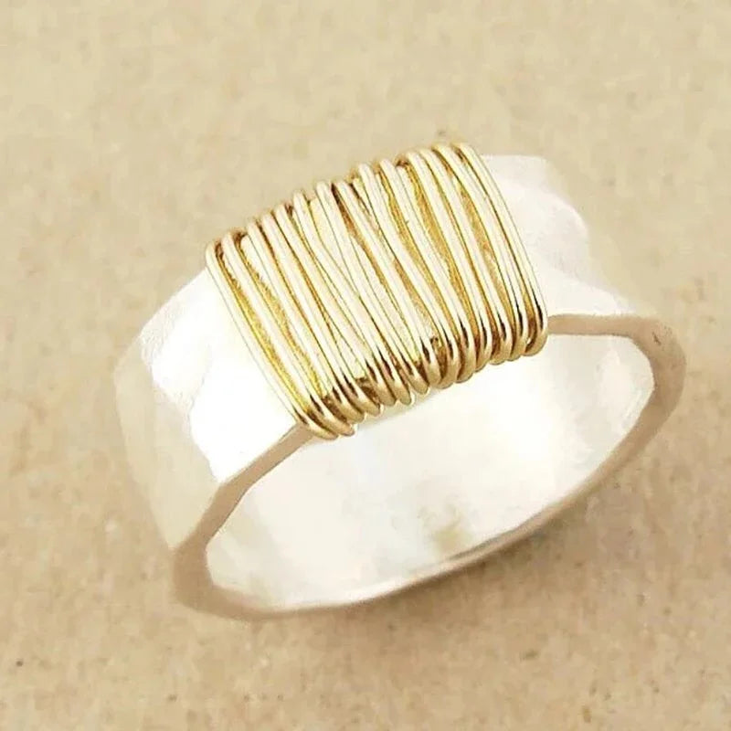 Huitan Two-Tone Textured Brass Ring | Women's Fashion Jewelry