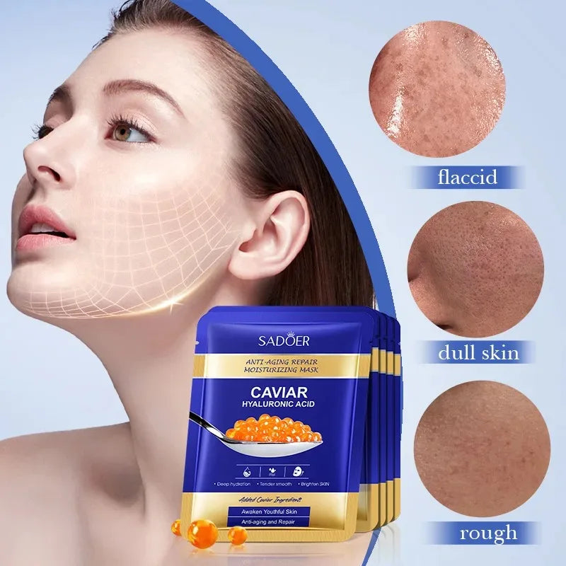 Sadoer Caviar & Hyaluronic Acid Face Masks 5-Pack | Brightening