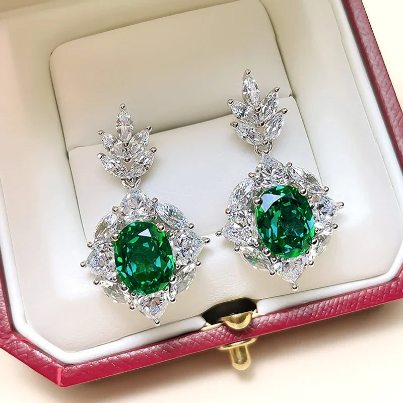 Huitan Green Cubic Zirconia Drop Earrings | Wedding Jewelry
