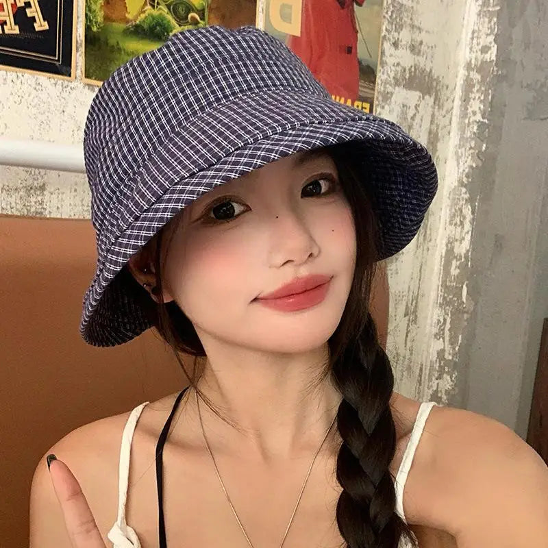 Ladies Plaid Bucket Hat – UV Sun Protection Fisherman Cap