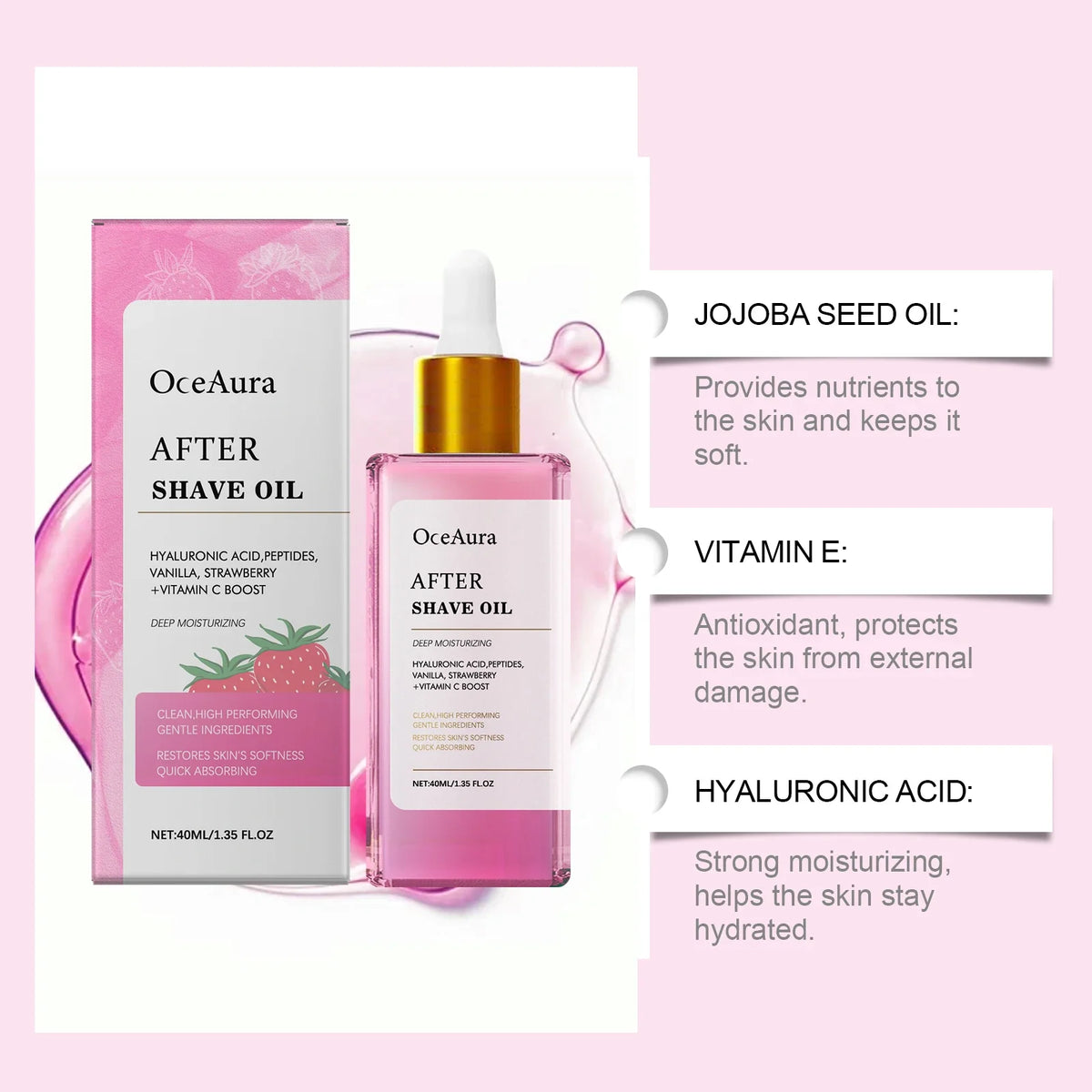 OceAura Strawberry After Shave Oil | Hydrating Post-Shave Body Oil