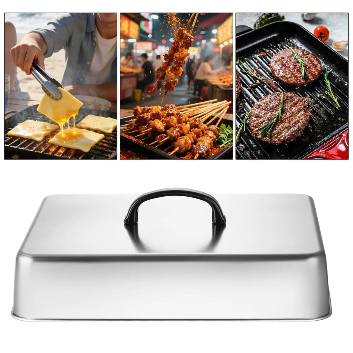Rectangular Stainless Steel Basting Cover – BBQ Griddle Steam Lid