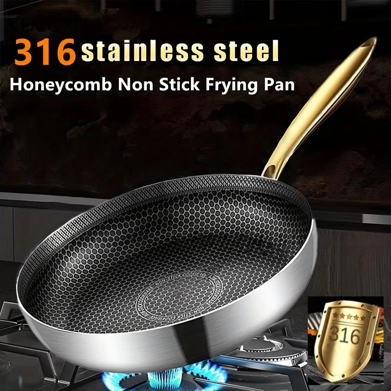 KEMORELA 316 Stainless Steel Honeycomb Non-Stick Wok Frying Pan