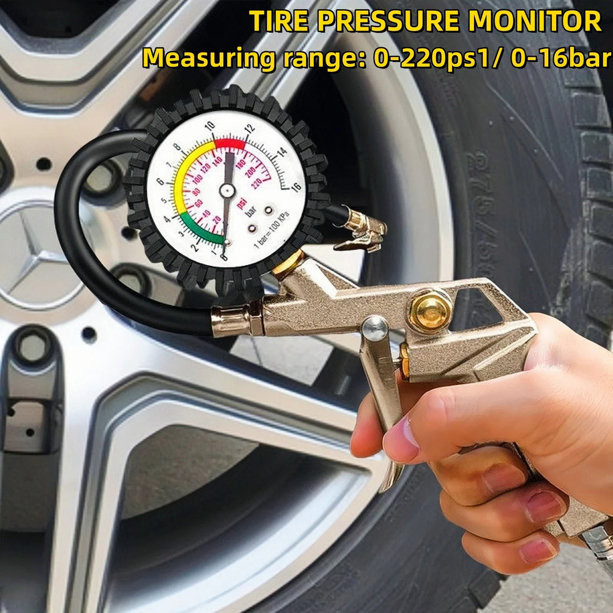 220PSI Tire Pressure Gauge & Inflator – Car & Motorcycle