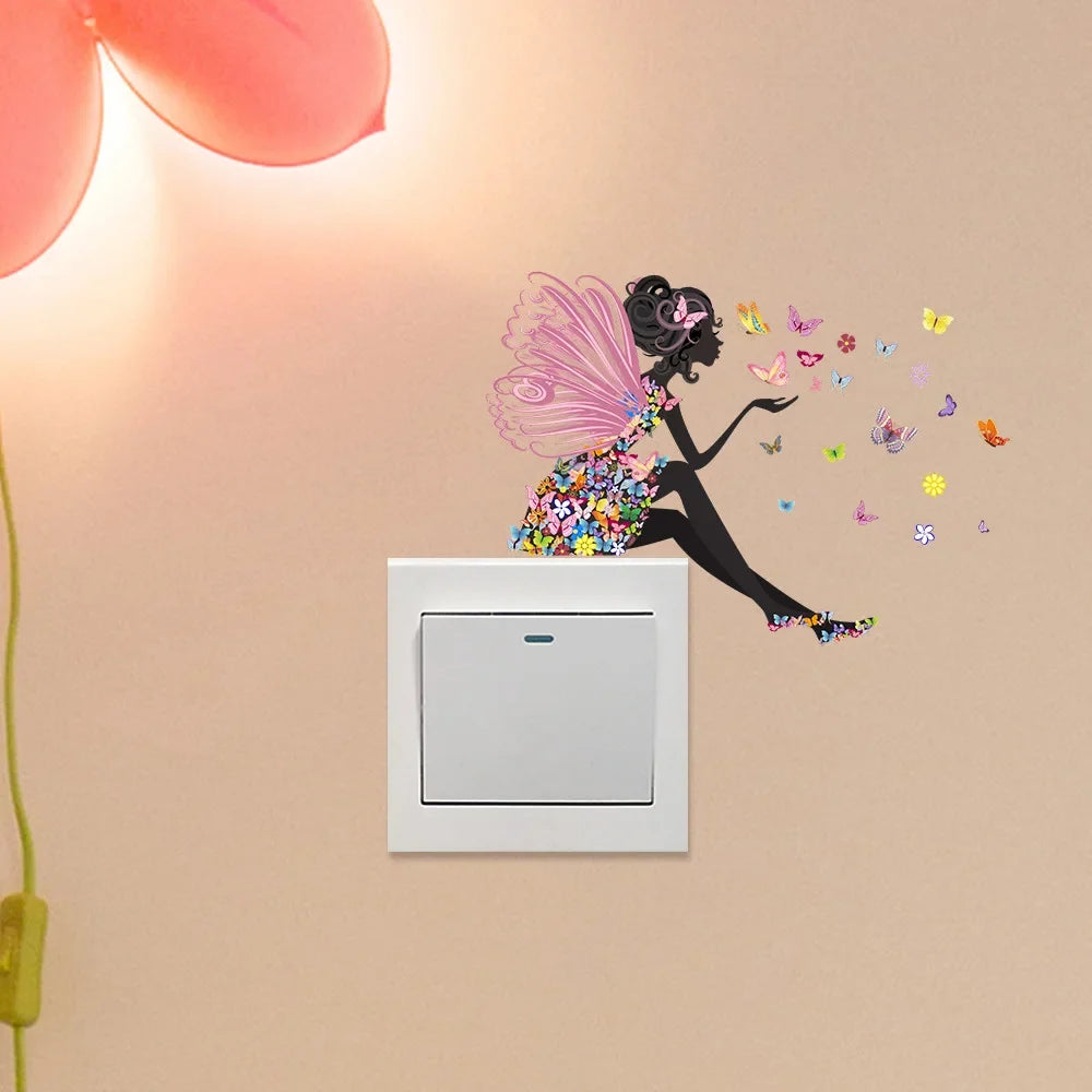 Butterfly Fairy Switch Stickers Cute Girl Wall Living Room Decorative