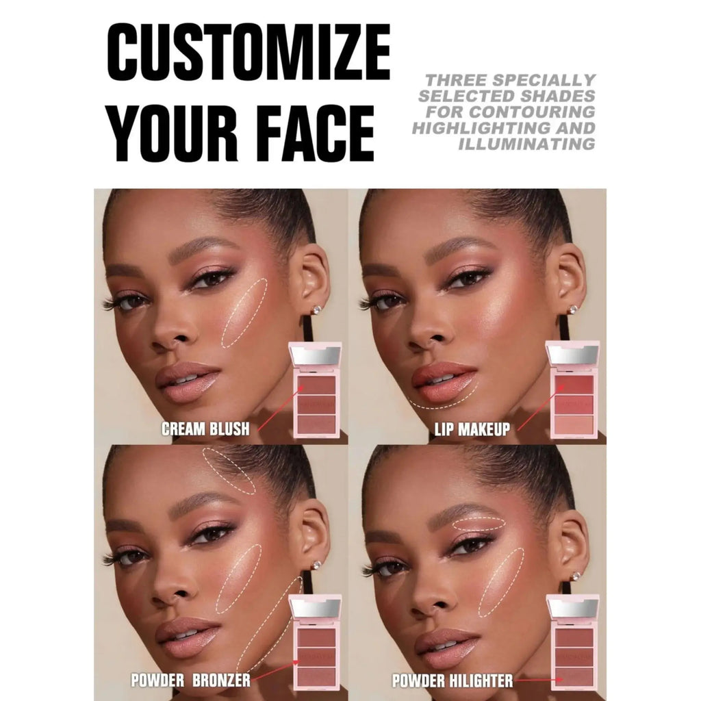 Handaiyan 3-Color Blush Palette – Bronzer, Highlighter & Blush