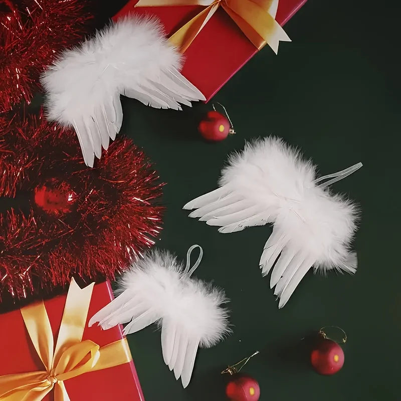 10 White Angel Wings Christmas Tree Ornaments | Feather Design
