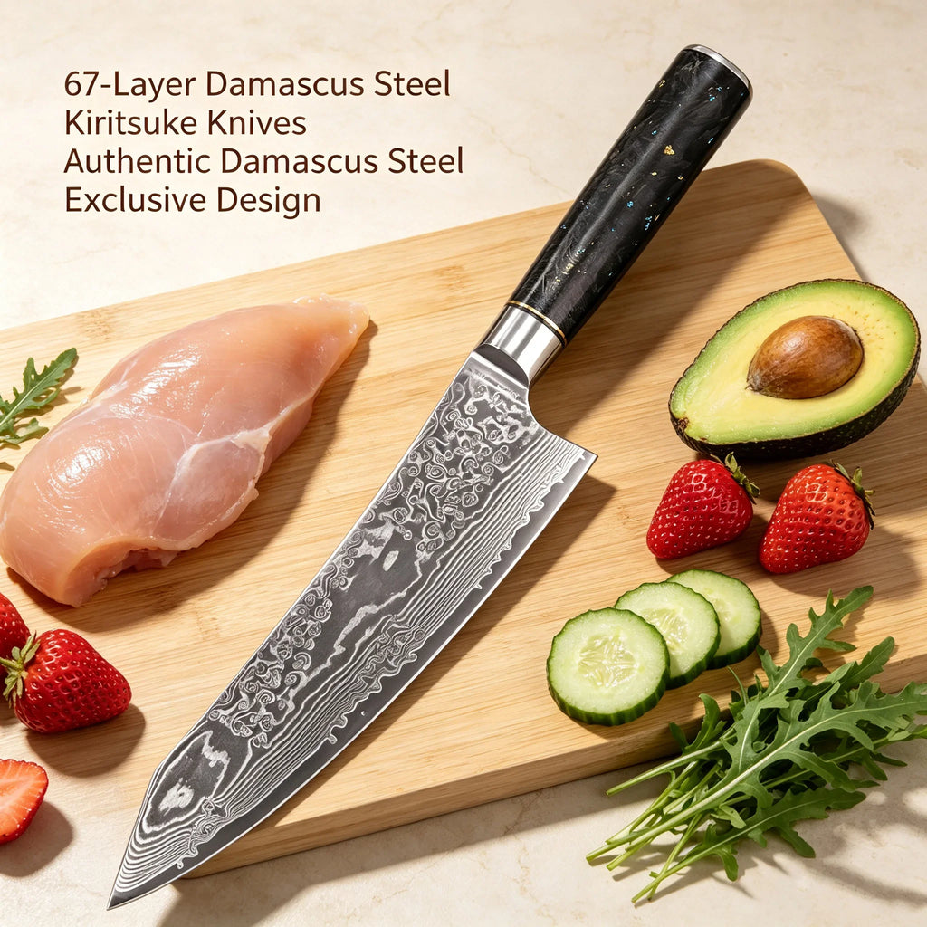 67-Layer Damascus Steel Kiritsuke Chef Knife – Sharp Kitchen Blade