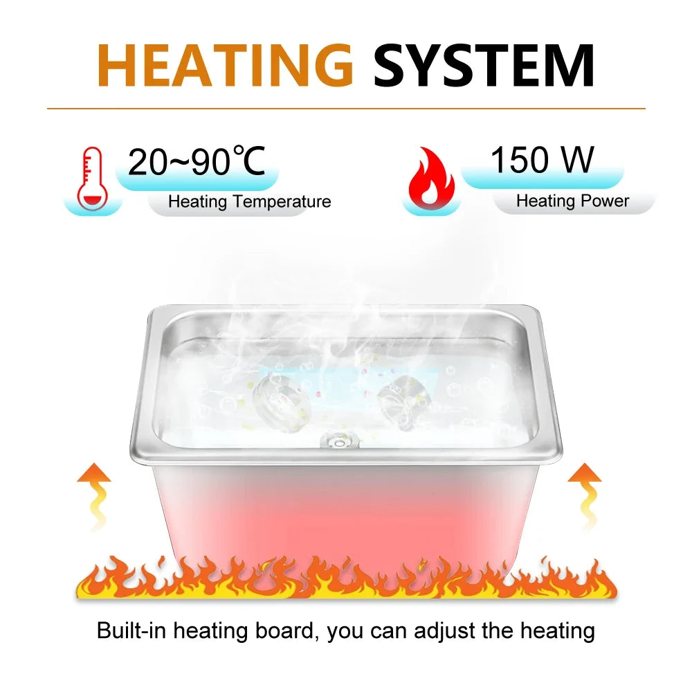 HOMEFISH 2L Ultrasonic Cleaner 120W | Heater, Timer, Digital Display