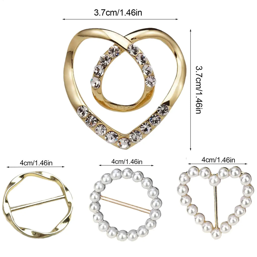 Women's Scarf Ring Clips 4-Piece Set – Pearl & Crystal Buckles