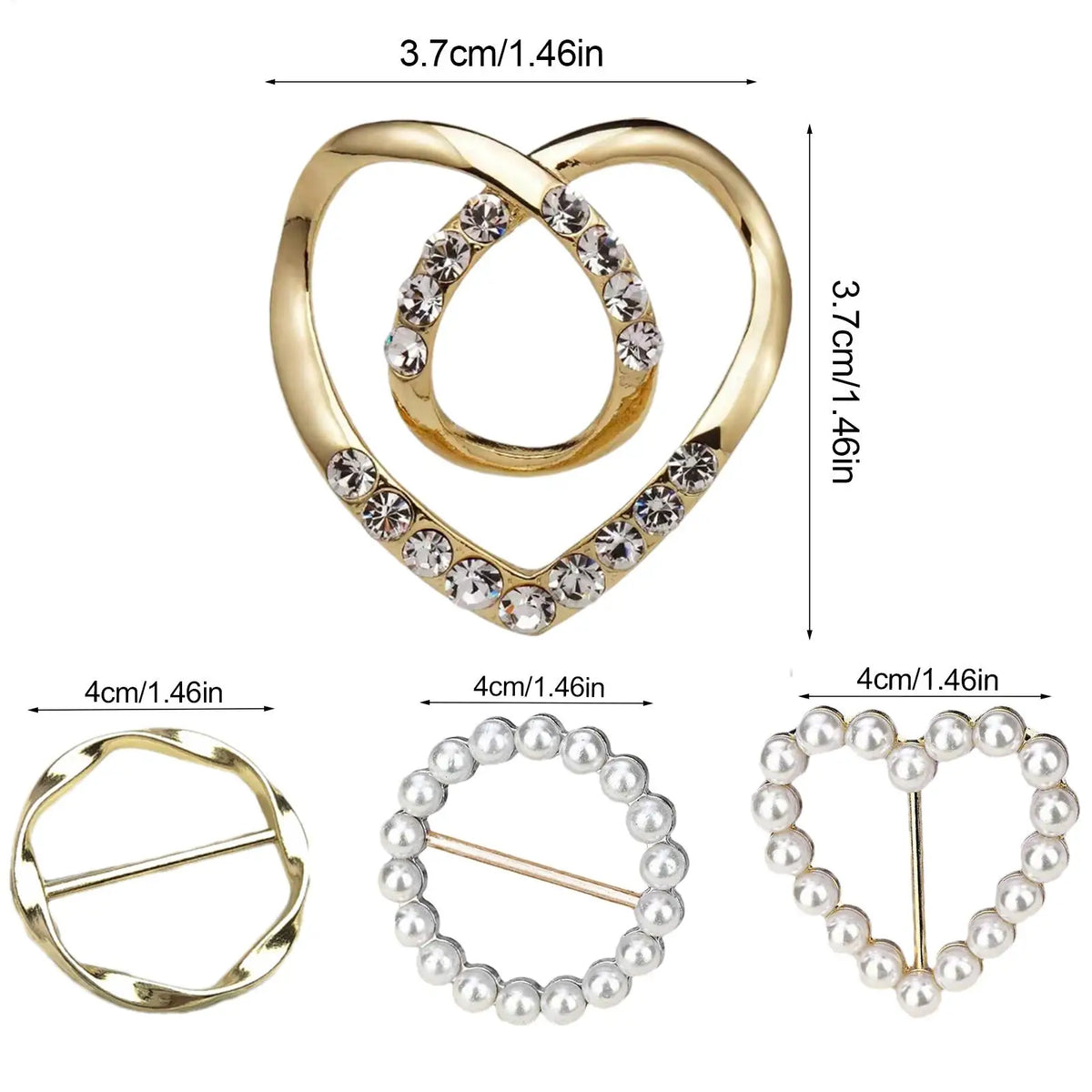 Women's Scarf Ring Clips 4-Piece Set – Pearl & Crystal Buckles