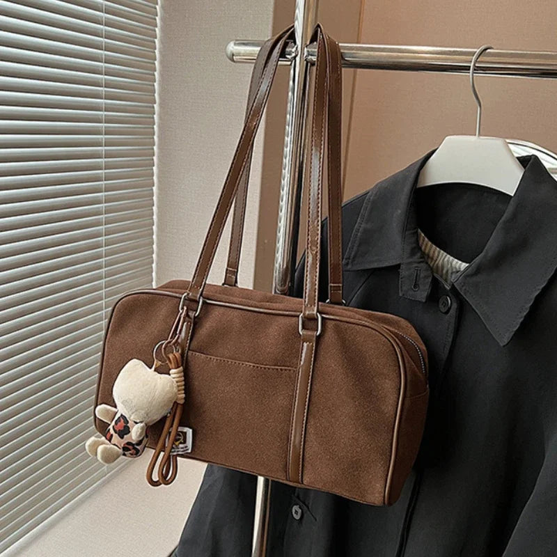 Suede Frosted Boston Bag – Large Capacity Women's Shoulder Bag