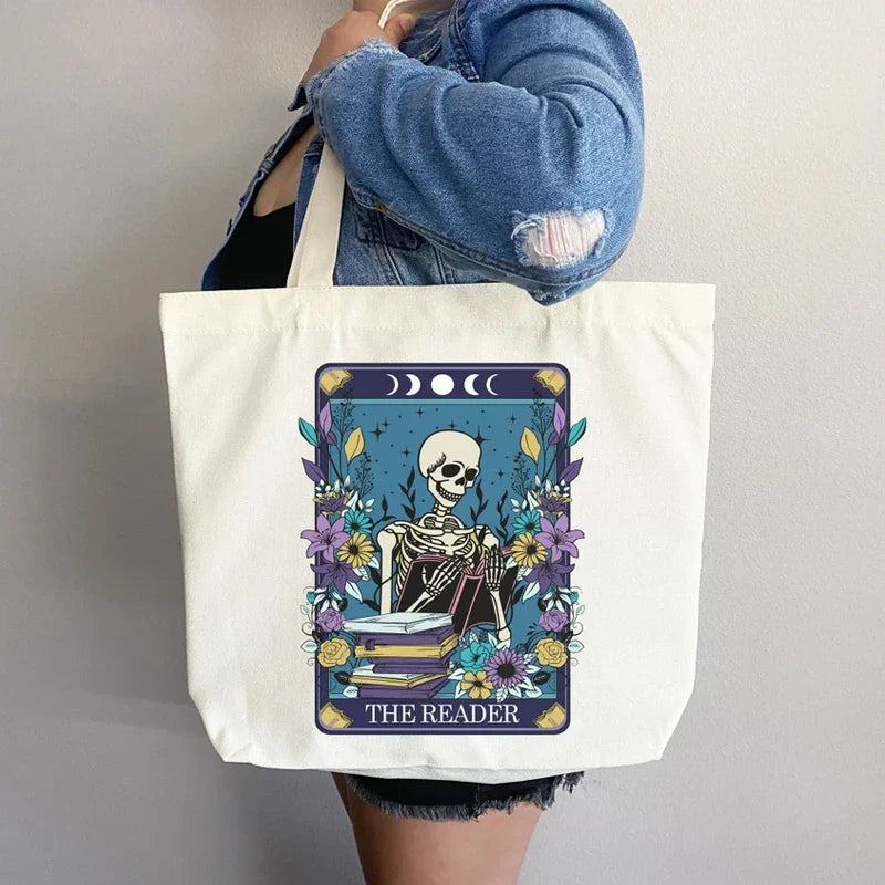 Reader Skull Large Canvas Tote Bag | Book Lover Gift