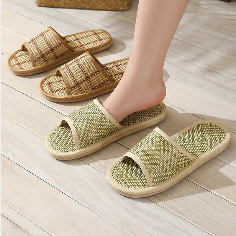 Women's Woven Rattan Flat Sandals – Lightweight Home Slippers
