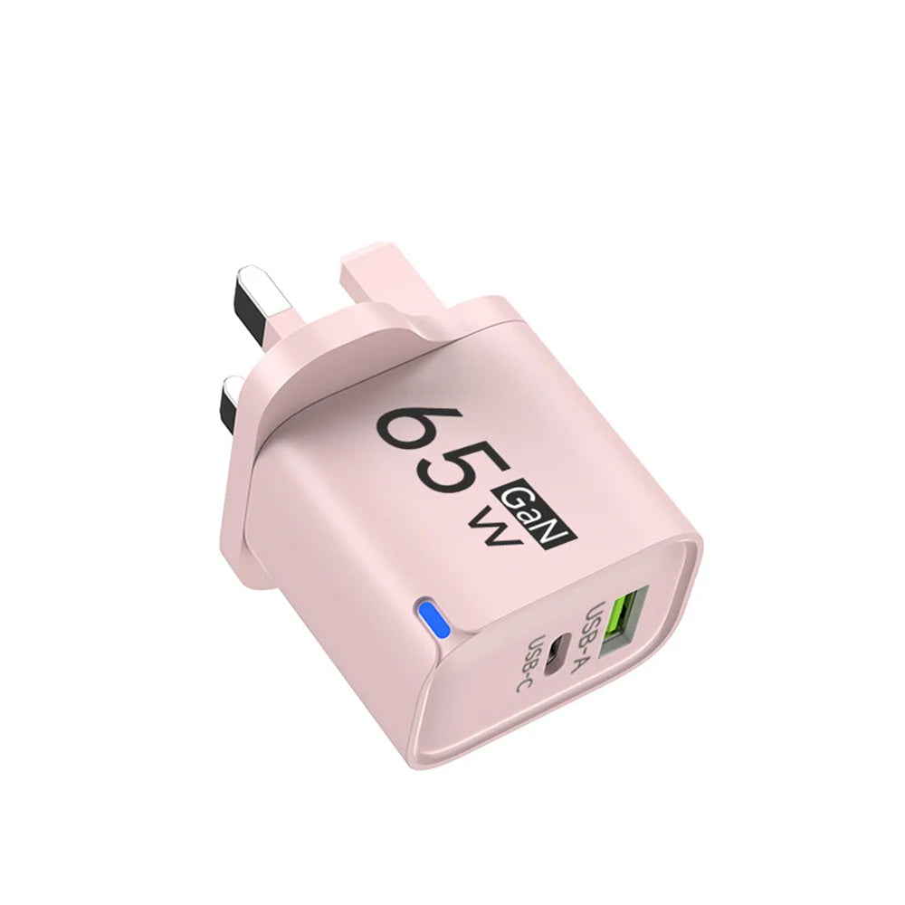 65W GaN 3-Port USB-C Fast Charger PD & QC 3.0 Adapter